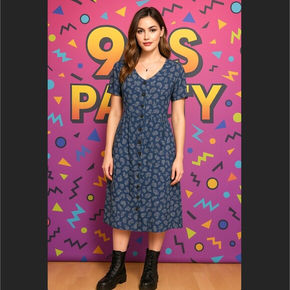 VTG 90s Leslie Fay Paisley Button Down Midi Dress Size 10 Short Sleeve Feminine - Picture 12 of 12